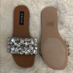 Aqua Tan and Silver Crystal Embellished Sandals
